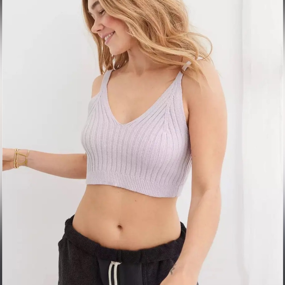 aerie knitted lavender, crop top size medium.